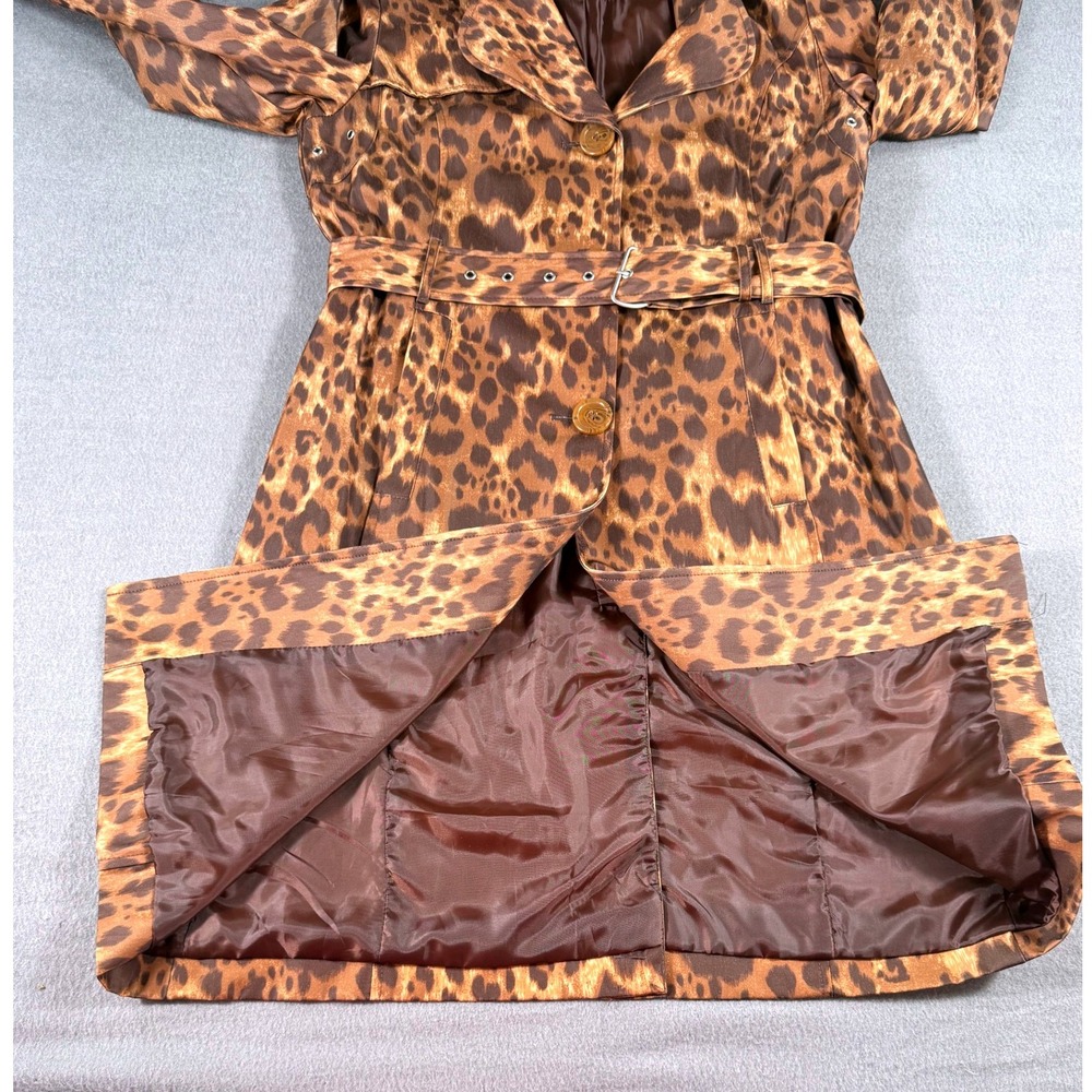 Kenneth Cole Reaction Leopard Print Trench Coat Belted Medium G-III Apparel Glam - Picture 10 of 13